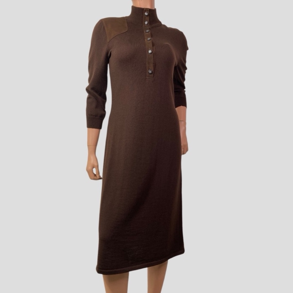 Lauren Ralph Lauren 100% wool midi dress 3/4 sleeve chocolate brown
